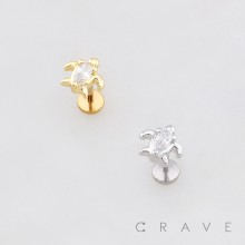 PEAR DROP CZ SEA TURTLE TOP PUSHIN (THREADLESS) 316L SURGICAL STEEL LABRET SET